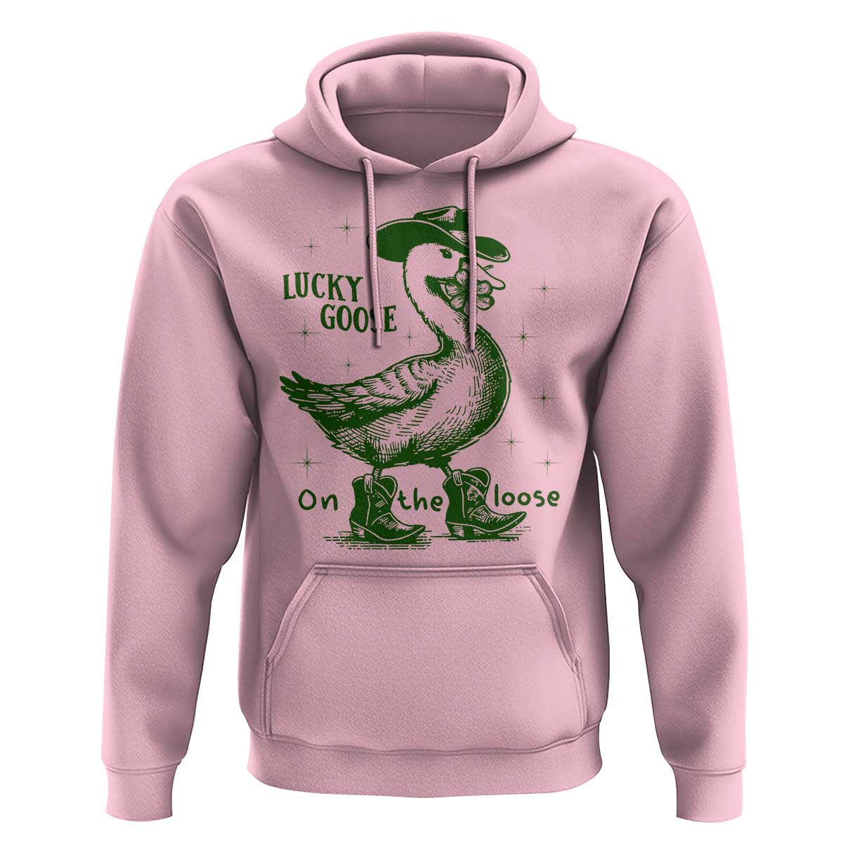Funny St Patrick's Day Lucky Goose On The Loose Hoodie Cowboy Goose Shamrock