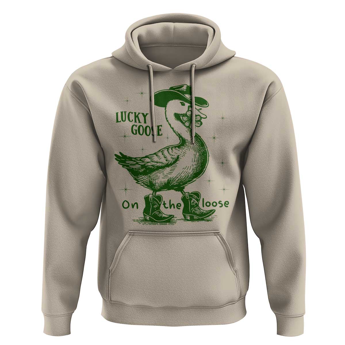 Funny St Patrick's Day Lucky Goose On The Loose Hoodie Cowboy Goose Shamrock