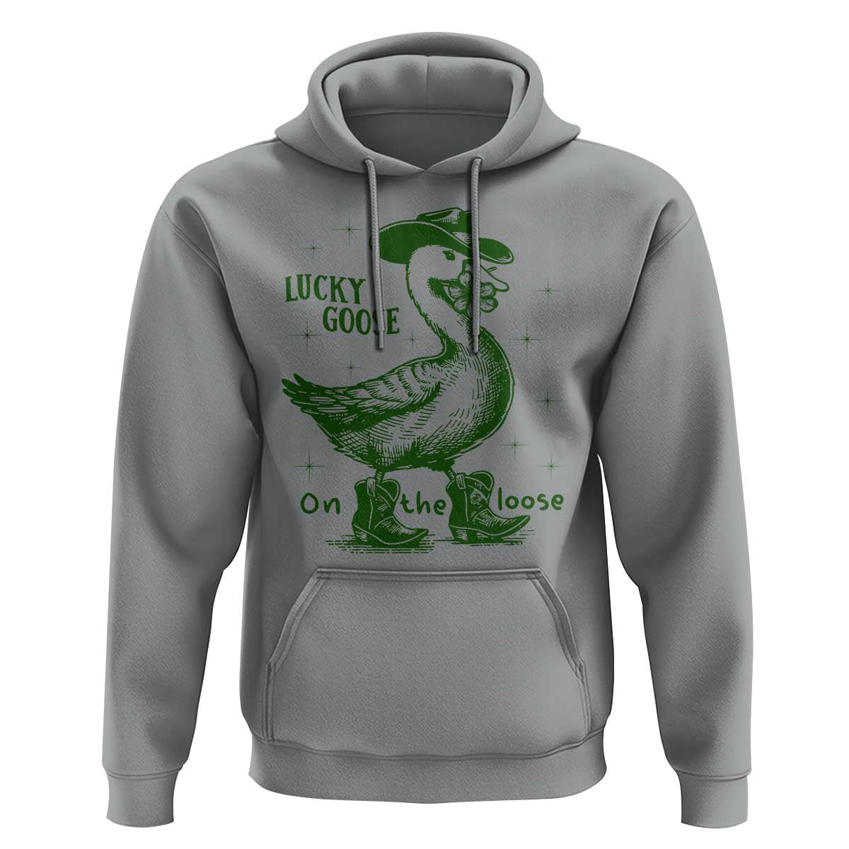 Funny St Patrick's Day Lucky Goose On The Loose Hoodie Cowboy Goose Shamrock