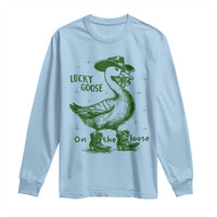 Funny St Patrick's Day Lucky Goose On The Loose Long Sleeve Shirt Cowboy Goose Shamrock