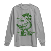 Funny St Patrick's Day Lucky Goose On The Loose Long Sleeve Shirt Cowboy Goose Shamrock