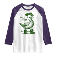 Funny St Patrick's Day Lucky Goose On The Loose Raglan Shirt Cowboy Goose Shamrock
