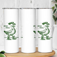Funny St Patrick's Day Lucky Goose On The Loose Skinny Tumbler Cowboy Goose Shamrock