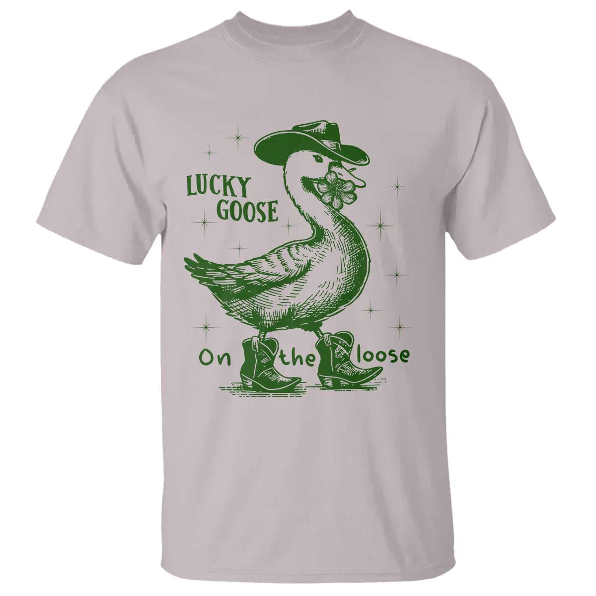 Funny St Patrick's Day Lucky Goose On The Loose T Shirt Cowboy Goose Shamrock