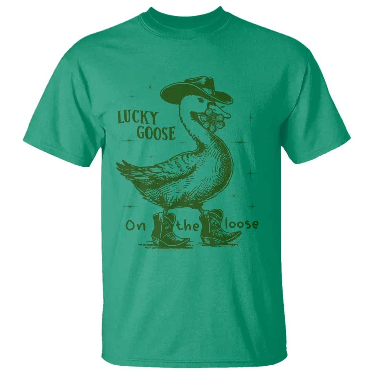 Funny St Patrick's Day Lucky Goose On The Loose T Shirt Cowboy Goose Shamrock