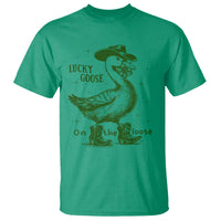 Funny St Patrick's Day Lucky Goose On The Loose T Shirt Cowboy Goose Shamrock
