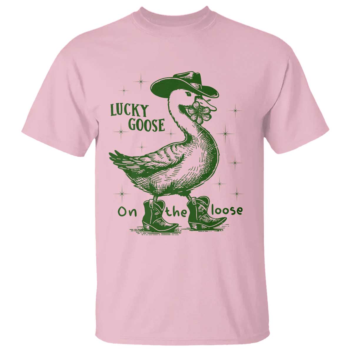 Funny St Patrick's Day Lucky Goose On The Loose T Shirt Cowboy Goose Shamrock