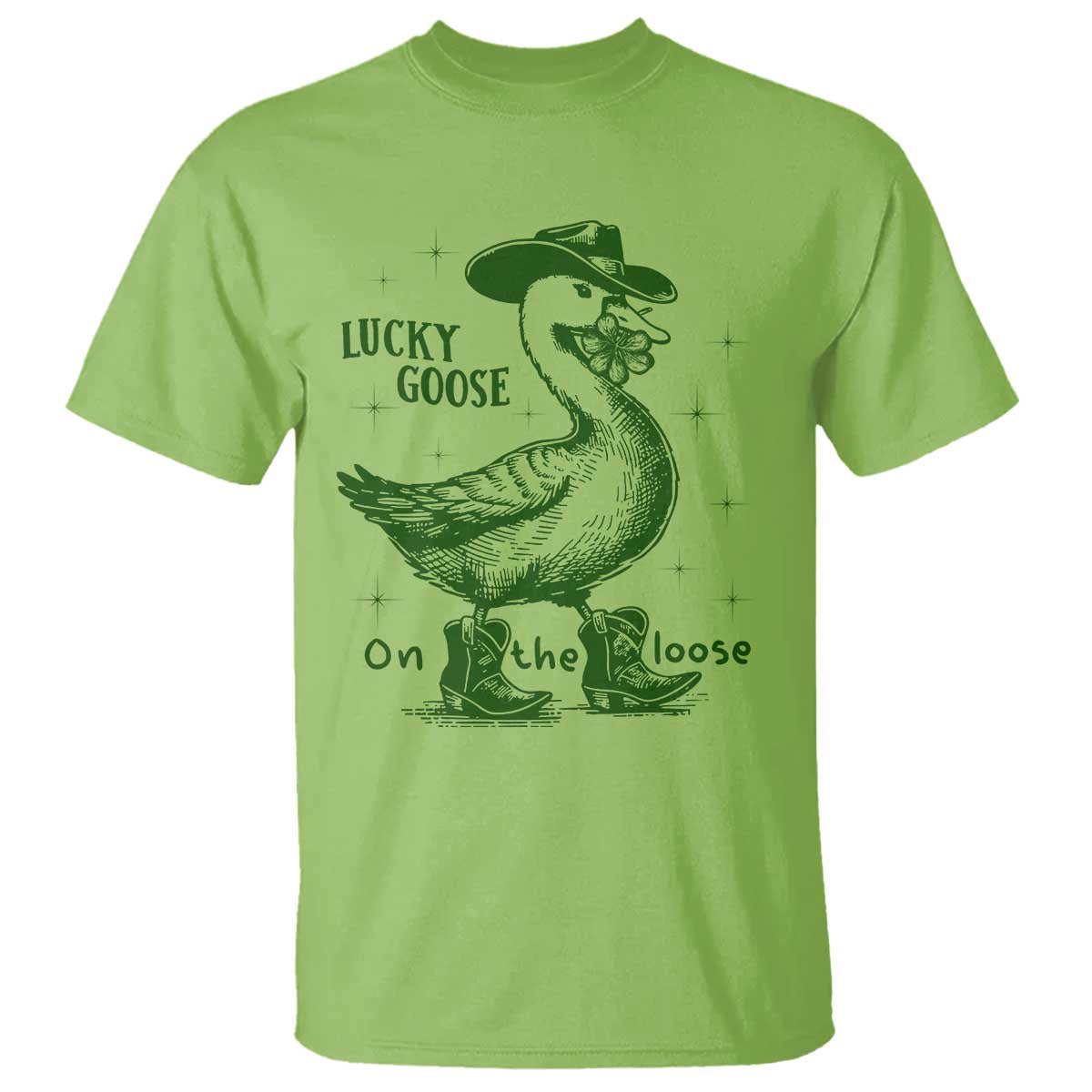 Funny St Patrick's Day Lucky Goose On The Loose T Shirt Cowboy Goose Shamrock