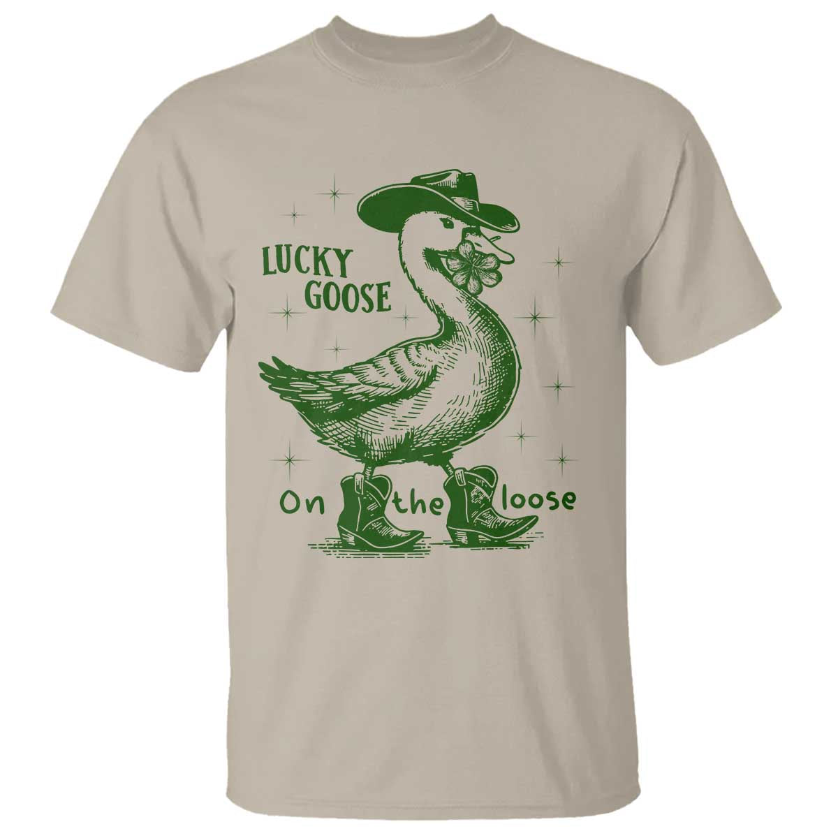 Funny St Patrick's Day Lucky Goose On The Loose T Shirt Cowboy Goose Shamrock