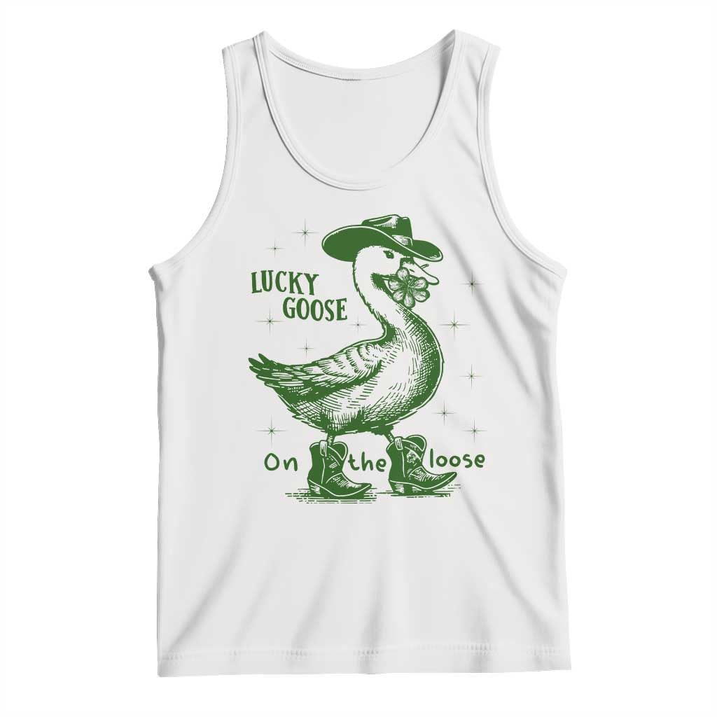 Funny St Patrick's Day Lucky Goose On The Loose Tank Top Cowboy Goose Shamrock
