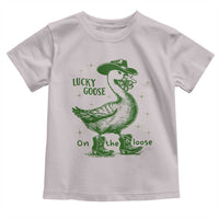 Funny St Patrick's Day Lucky Goose On The Loose Toddler T Shirt Cowboy Goose Shamrock