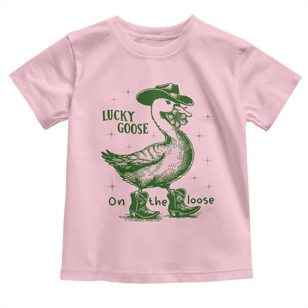Funny St Patrick's Day Lucky Goose On The Loose Toddler T Shirt Cowboy Goose Shamrock