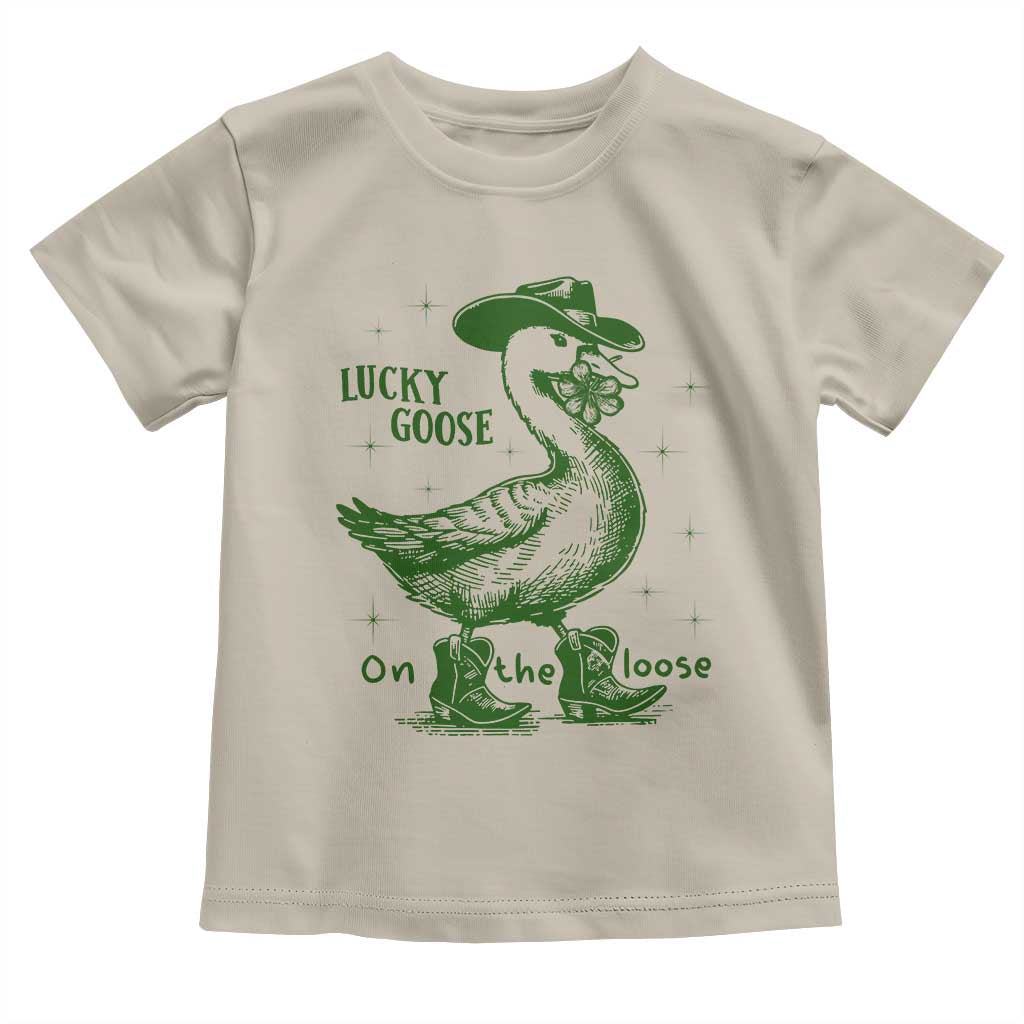 Funny St Patrick's Day Lucky Goose On The Loose Toddler T Shirt Cowboy Goose Shamrock
