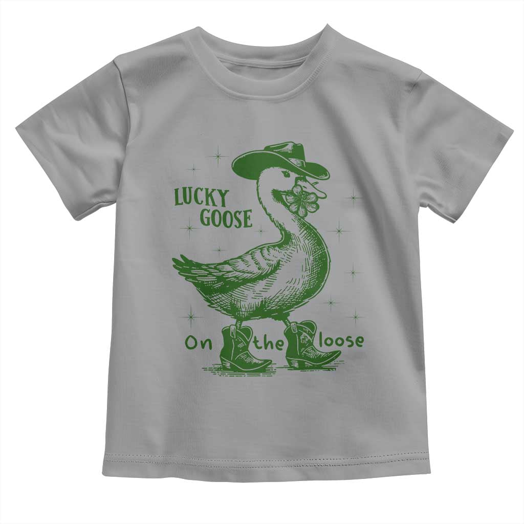 Funny St Patrick's Day Lucky Goose On The Loose Toddler T Shirt Cowboy Goose Shamrock