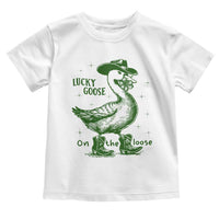 Funny St Patrick's Day Lucky Goose On The Loose Toddler T Shirt Cowboy Goose Shamrock