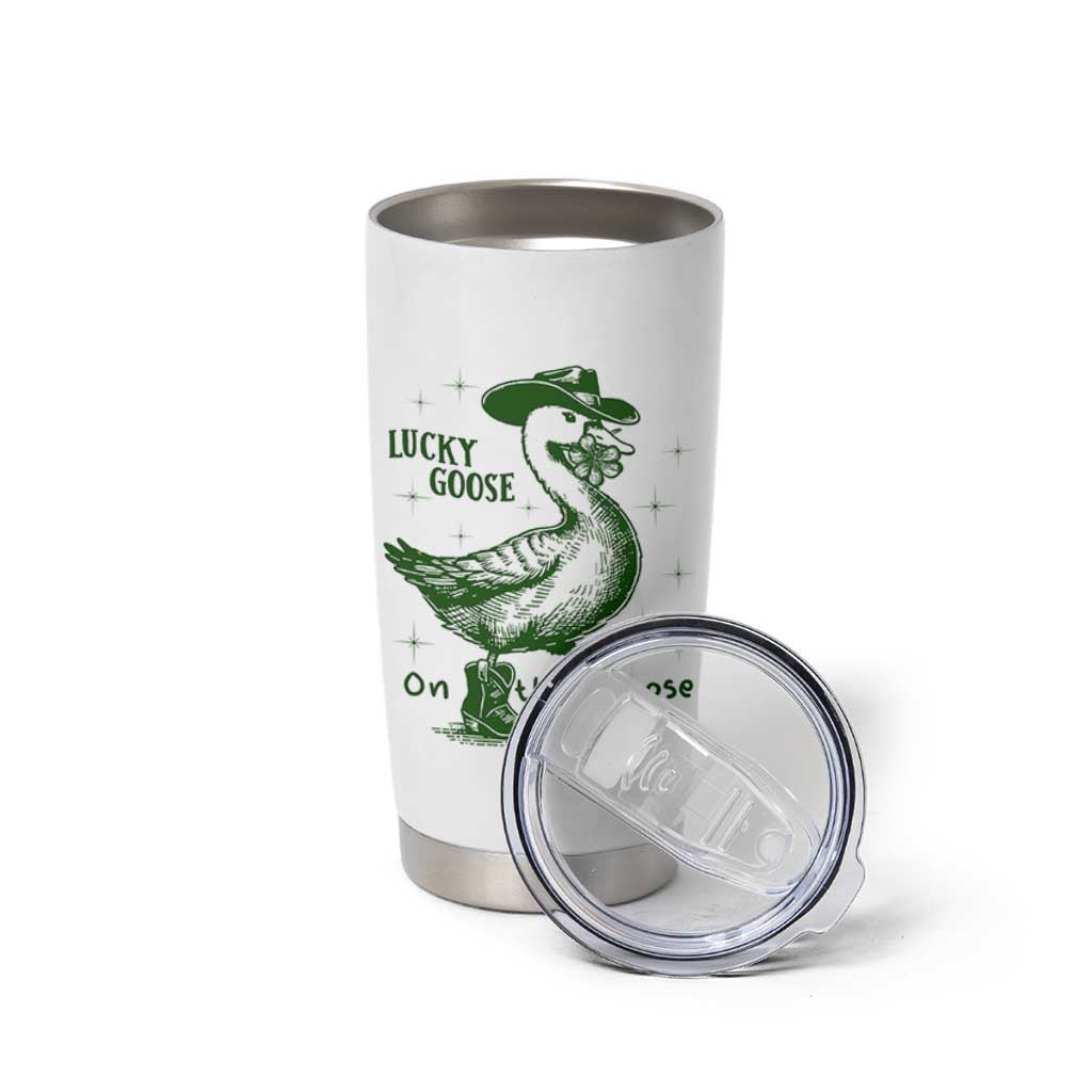 Funny St Patrick's Day Lucky Goose On The Loose Tumbler Cup Cowboy Goose Shamrock