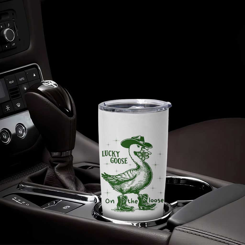 Funny St Patrick's Day Lucky Goose On The Loose Tumbler Cup Cowboy Goose Shamrock