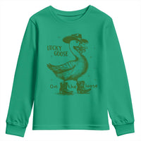 Funny St Patrick's Day Lucky Goose On The Loose Youth Sweatshirt Cowboy Goose Shamrock