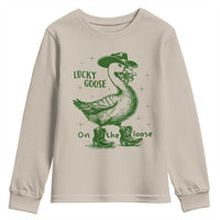 Funny St Patrick's Day Lucky Goose On The Loose Youth Sweatshirt Cowboy Goose Shamrock