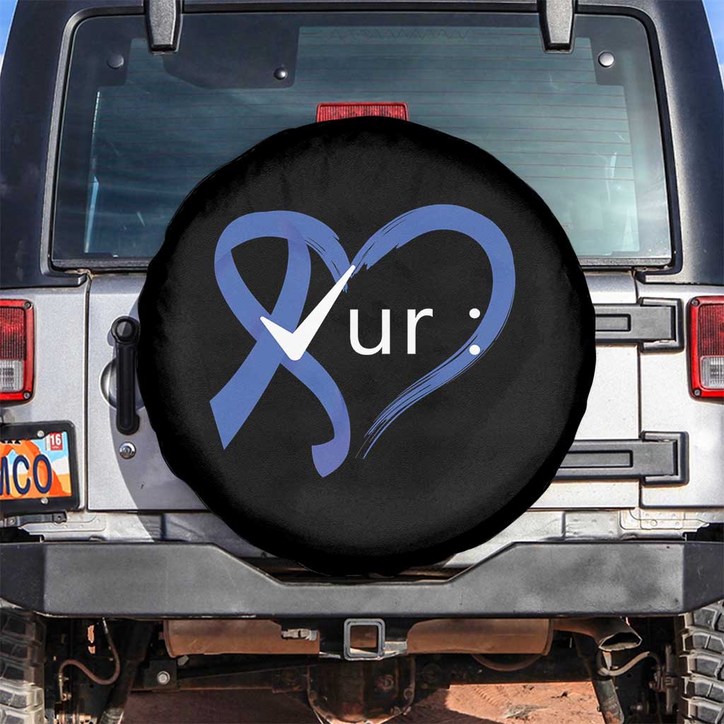 Funny Check Your Colon Colorectal Cancer Awareness Spare Tire Cover Dark Blue Ribbon Heart
