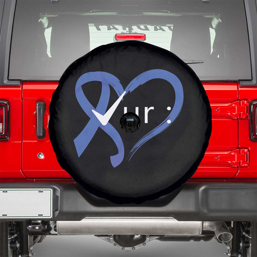 Funny Check Your Colon Colorectal Cancer Awareness Spare Tire Cover Dark Blue Ribbon Heart