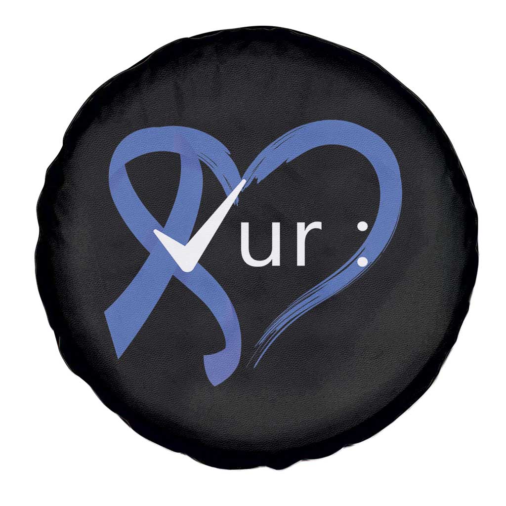 Funny Check Your Colon Colorectal Cancer Awareness Spare Tire Cover Dark Blue Ribbon Heart