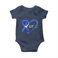 Funny Check Your Colon Colorectal Cancer Awareness Baby Onesie Dark Blue Ribbon Heart