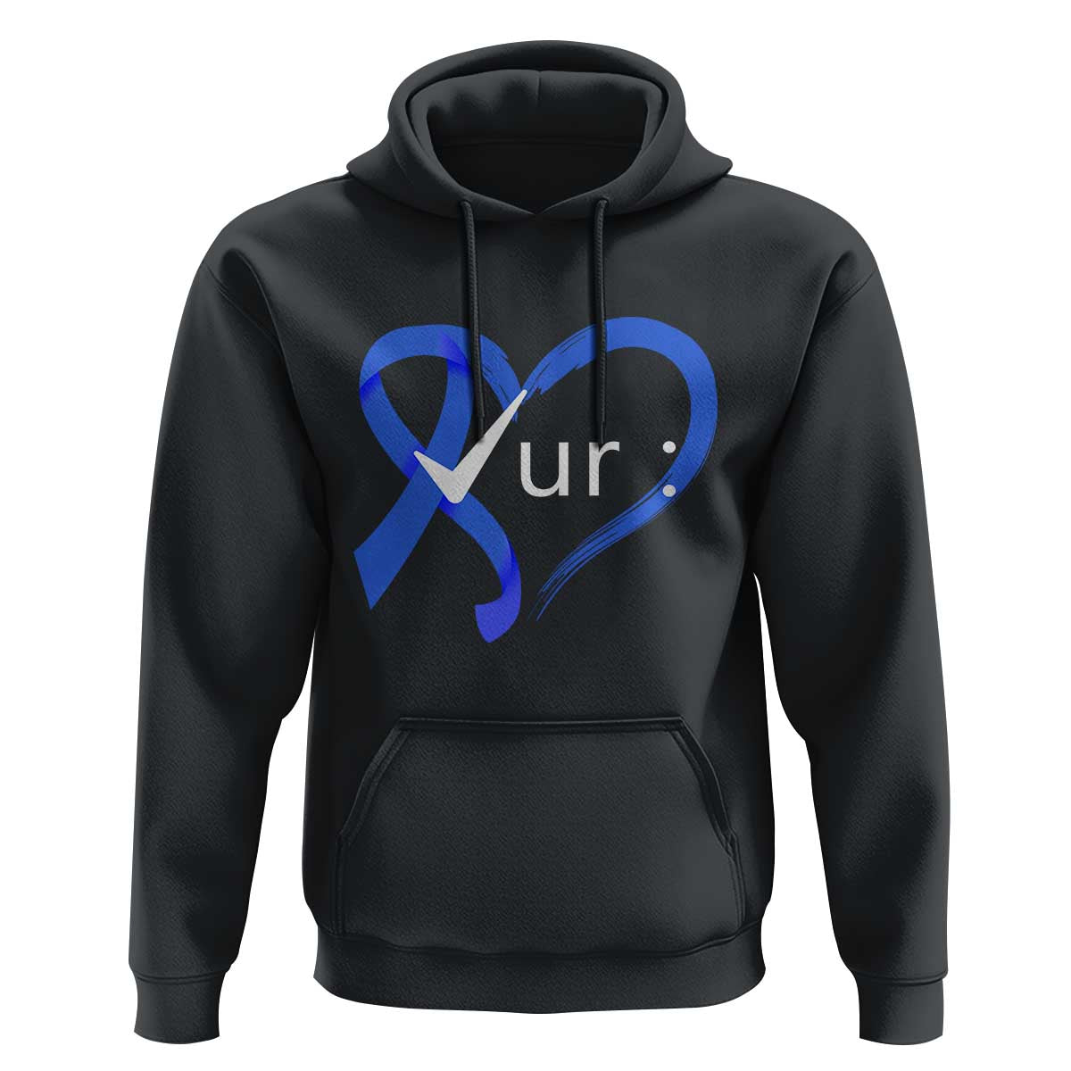 Funny Check Your Colon Colorectal Cancer Awareness Hoodie Dark Blue Ribbon Heart