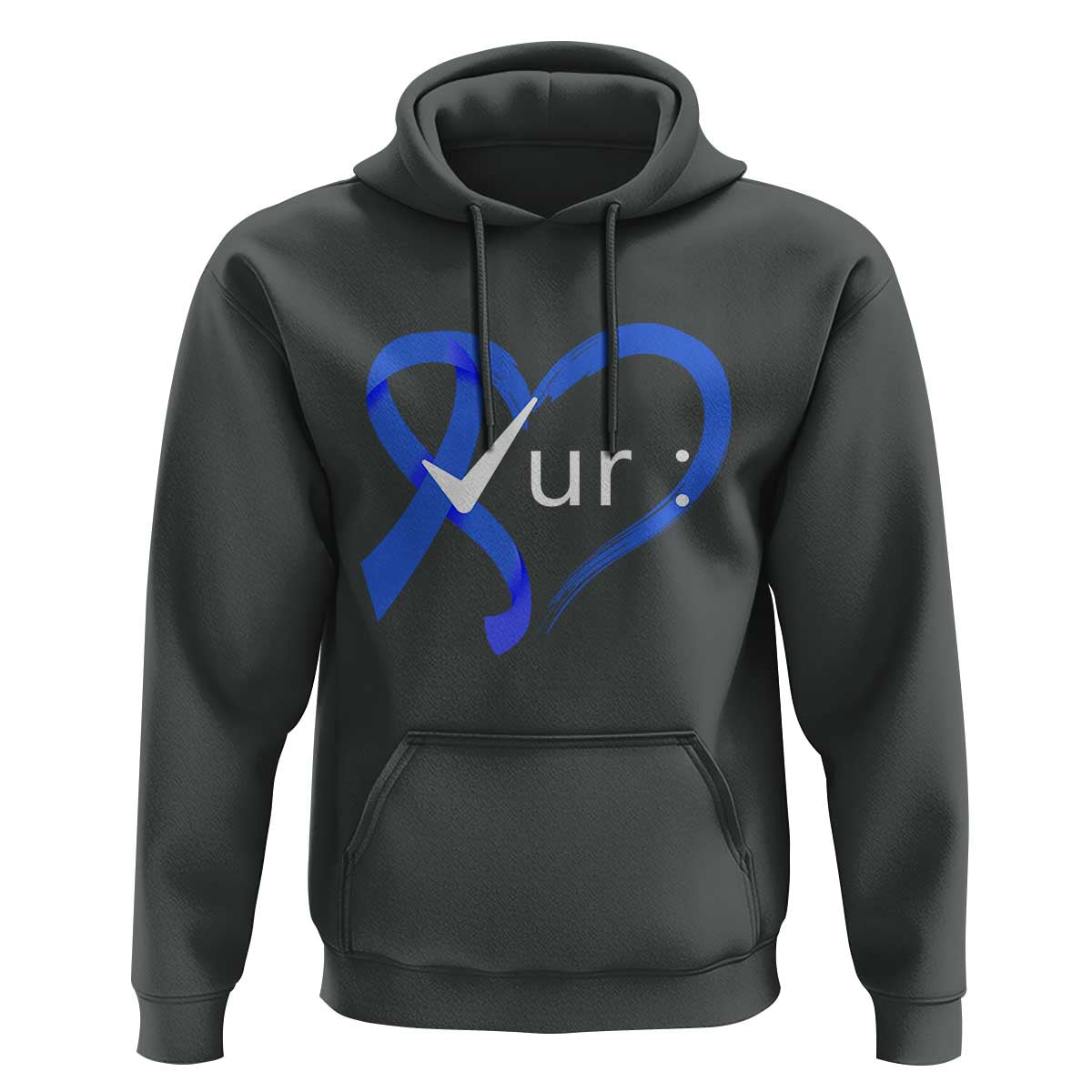 Funny Check Your Colon Colorectal Cancer Awareness Hoodie Dark Blue Ribbon Heart