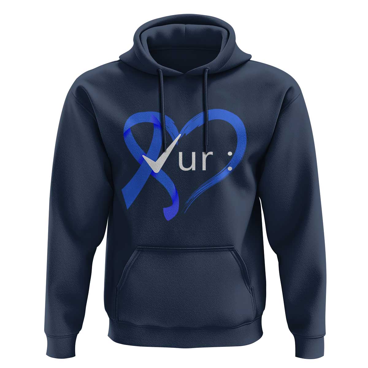 Funny Check Your Colon Colorectal Cancer Awareness Hoodie Dark Blue Ribbon Heart