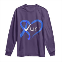 Funny Check Your Colon Colorectal Cancer Awareness Long Sleeve Shirt Dark Blue Ribbon Heart