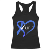 Funny Check Your Colon Colorectal Cancer Awareness Racerback Tank Top Dark Blue Ribbon Heart
