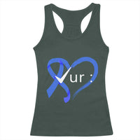 Funny Check Your Colon Colorectal Cancer Awareness Racerback Tank Top Dark Blue Ribbon Heart