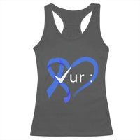 Funny Check Your Colon Colorectal Cancer Awareness Racerback Tank Top Dark Blue Ribbon Heart