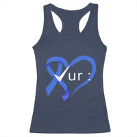 Funny Check Your Colon Colorectal Cancer Awareness Racerback Tank Top Dark Blue Ribbon Heart