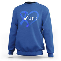 Funny Check Your Colon Colorectal Cancer Awareness Sweatshirt Dark Blue Ribbon Heart