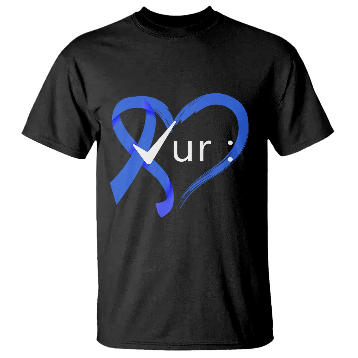 Funny Check Your Colon Colorectal Cancer Awareness T Shirt Dark Blue Ribbon Heart