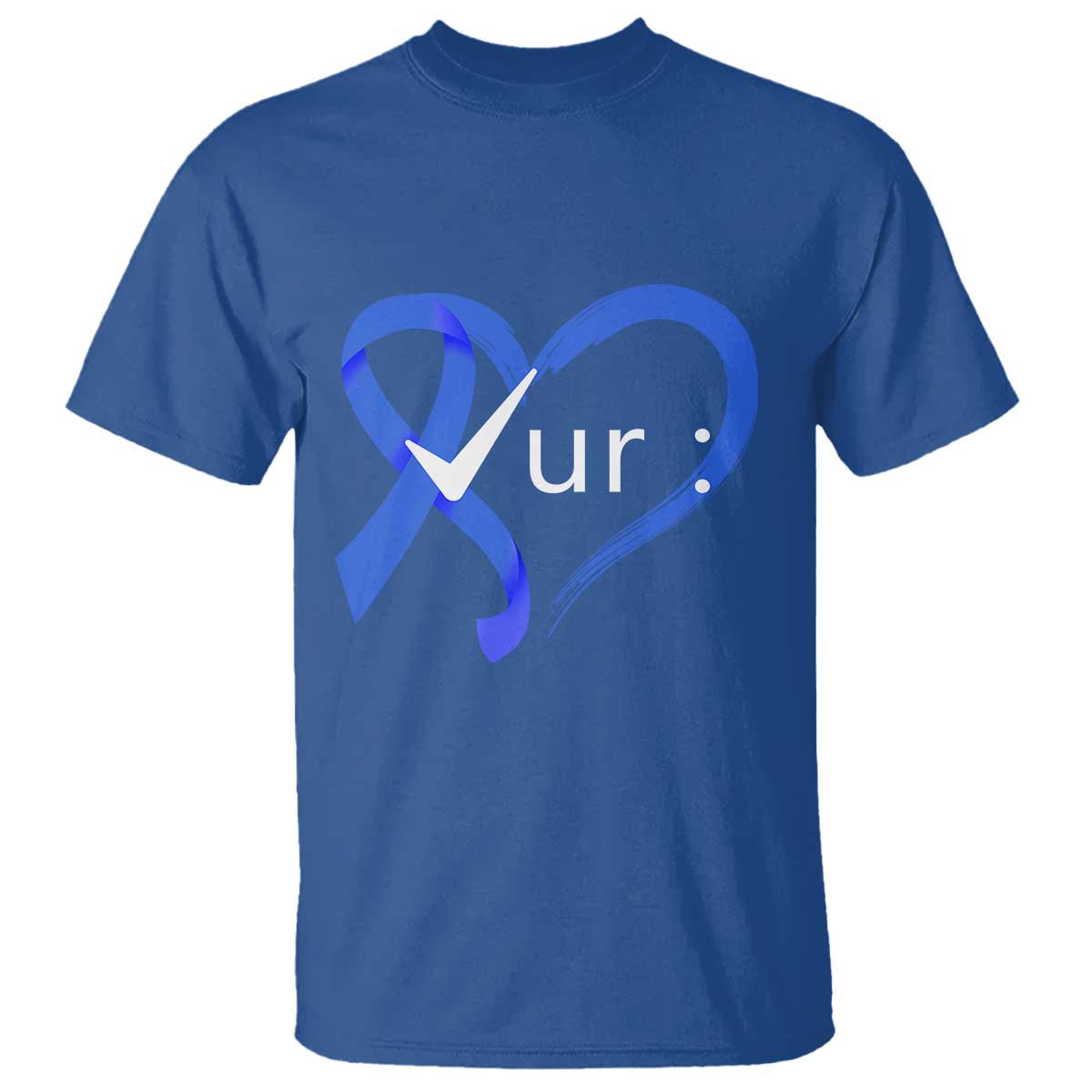 Funny Check Your Colon Colorectal Cancer Awareness T Shirt Dark Blue Ribbon Heart