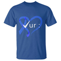 Funny Check Your Colon Colorectal Cancer Awareness T Shirt Dark Blue Ribbon Heart