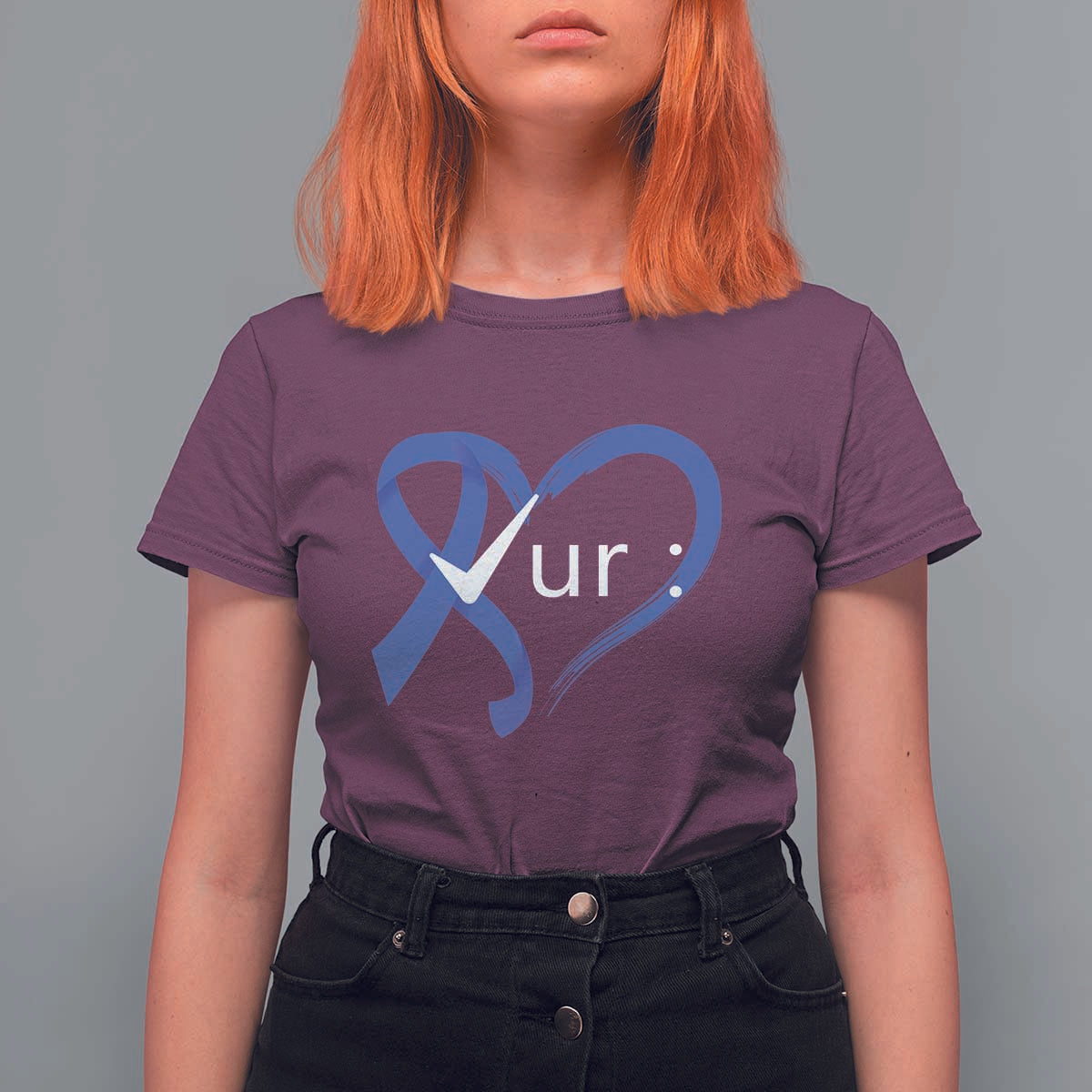 Funny Check Your Colon Colorectal Cancer Awareness T Shirt For Women Dark Blue Ribbon Heart