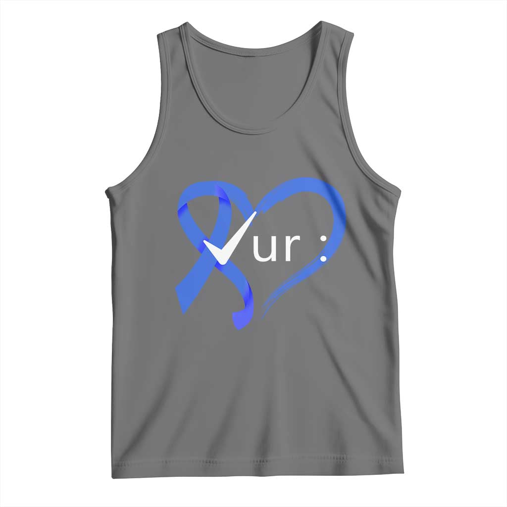 Funny Check Your Colon Colorectal Cancer Awareness Tank Top Dark Blue Ribbon Heart