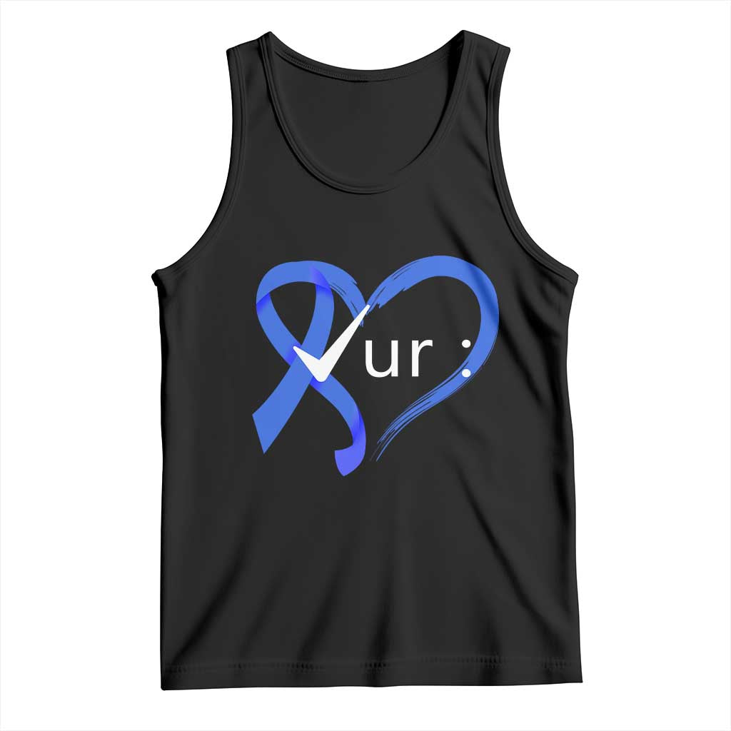 Funny Check Your Colon Colorectal Cancer Awareness Tank Top Dark Blue Ribbon Heart