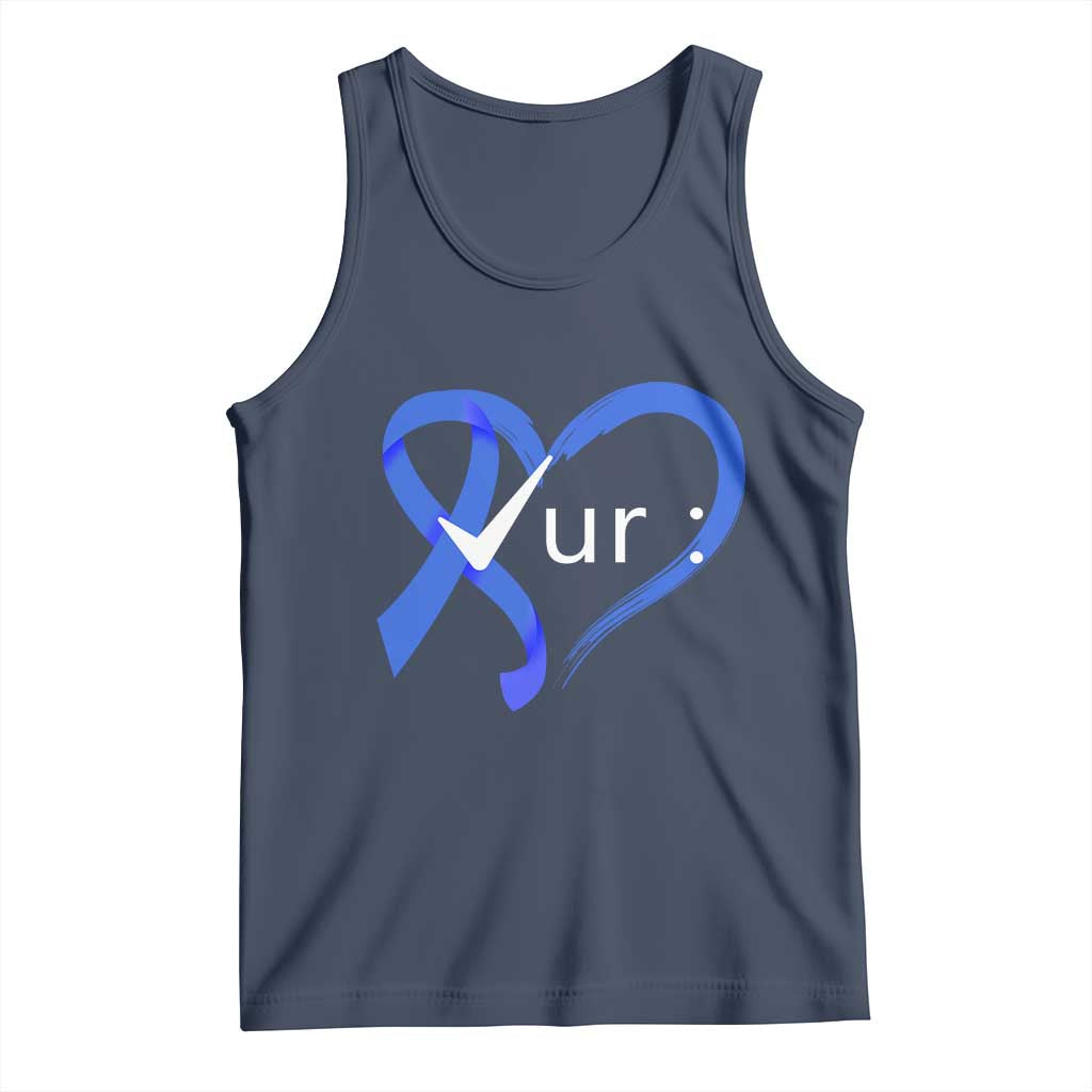 Funny Check Your Colon Colorectal Cancer Awareness Tank Top Dark Blue Ribbon Heart