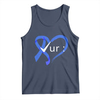 Funny Check Your Colon Colorectal Cancer Awareness Tank Top Dark Blue Ribbon Heart