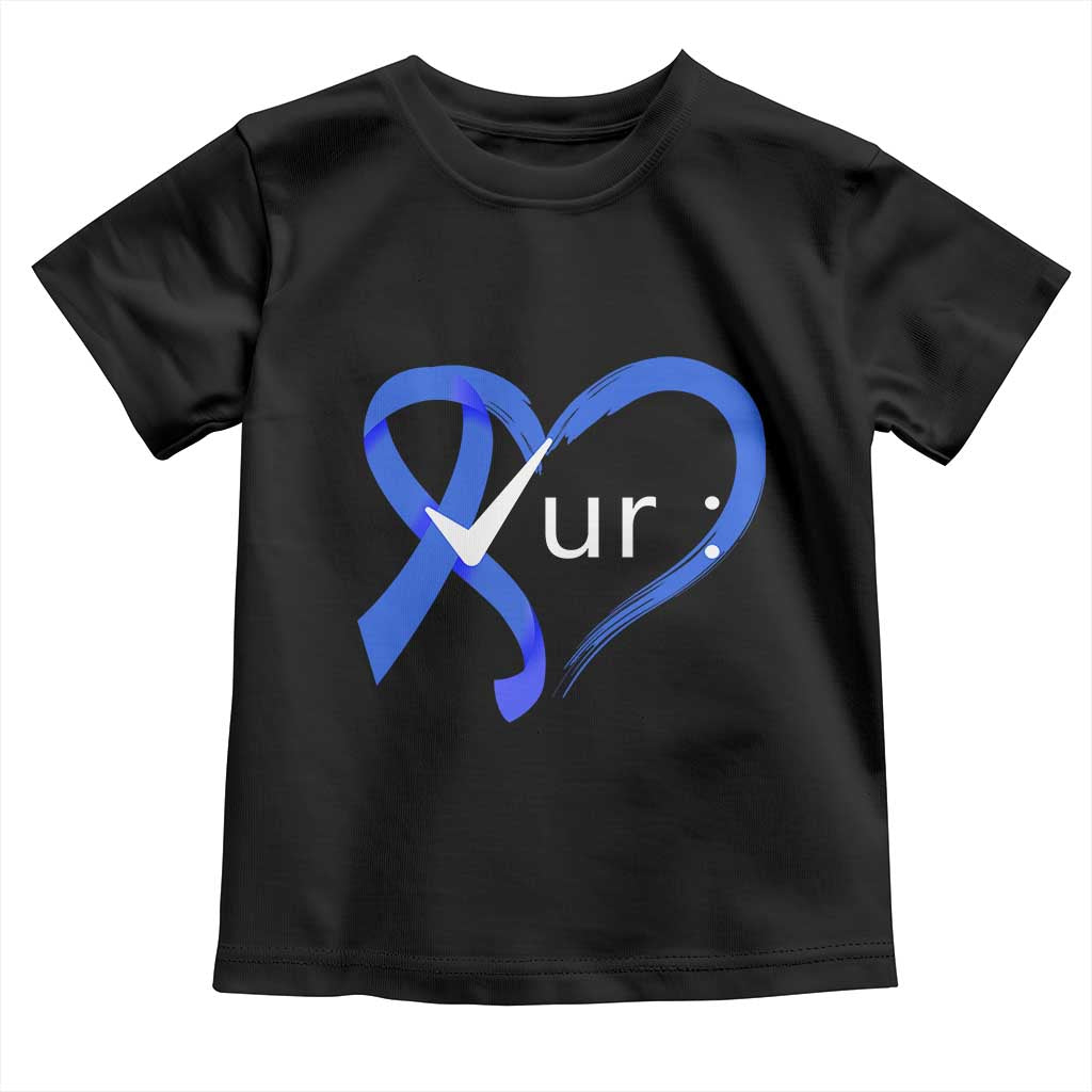 Funny Check Your Colon Colorectal Cancer Awareness Toddler T Shirt Dark Blue Ribbon Heart