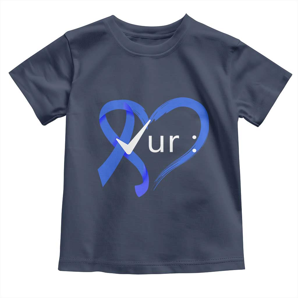 Funny Check Your Colon Colorectal Cancer Awareness Toddler T Shirt Dark Blue Ribbon Heart