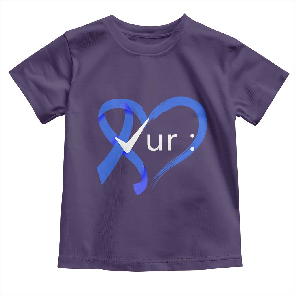 Funny Check Your Colon Colorectal Cancer Awareness Toddler T Shirt Dark Blue Ribbon Heart