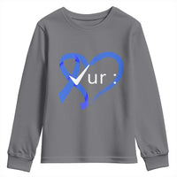 Funny Check Your Colon Colorectal Cancer Awareness Youth Sweatshirt Dark Blue Ribbon Heart
