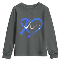 Funny Check Your Colon Colorectal Cancer Awareness Youth Sweatshirt Dark Blue Ribbon Heart