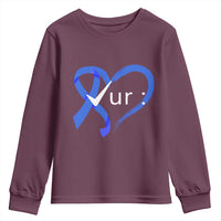 Funny Check Your Colon Colorectal Cancer Awareness Youth Sweatshirt Dark Blue Ribbon Heart